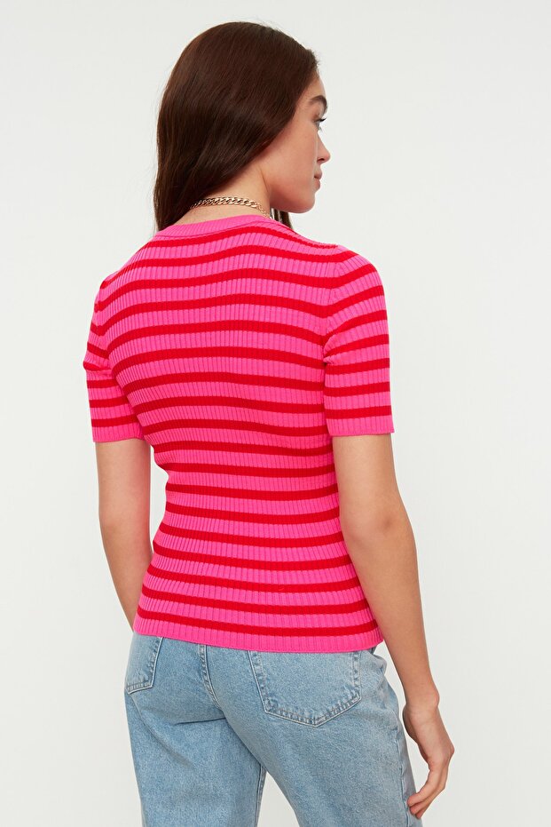 Fuchsia Basic gestreifter Pullover TWOSS20KZ0075 - 5