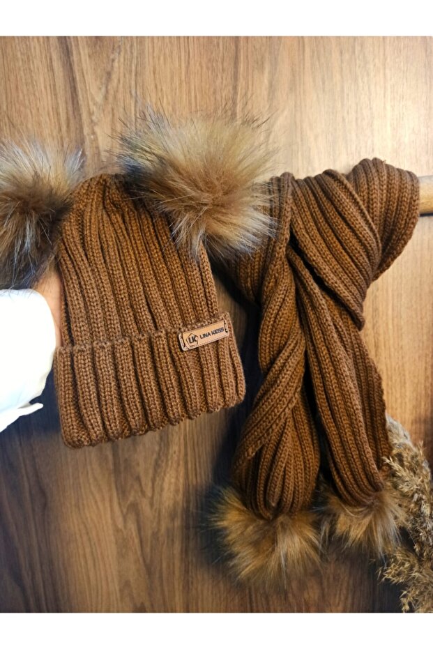 Tan Kids-Baby Scarf Beanie Set (6 Months - 10 Years)