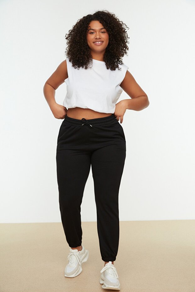 Černé tepláky Jogger Leg Elastické pletené Plus Size Tbbss22Ea0065 - 2