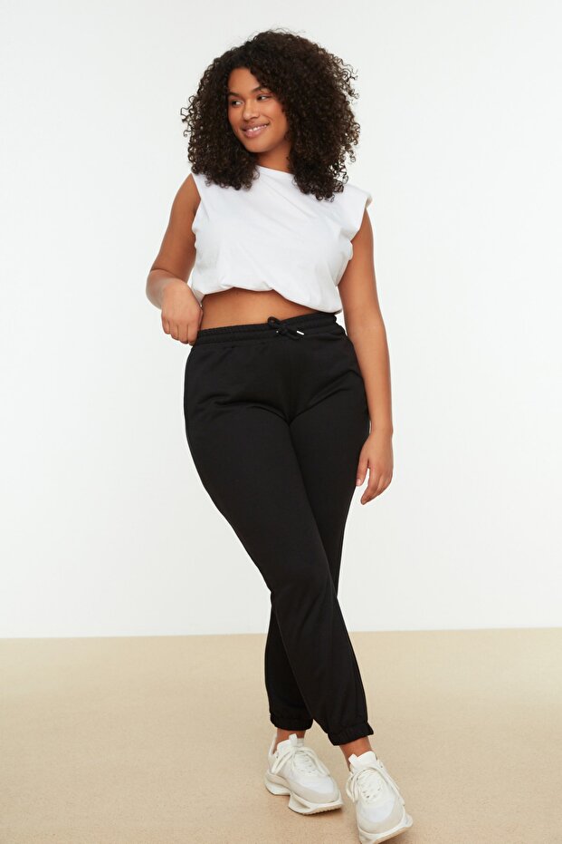 Černé tepláky Jogger Leg Elastické pletené Plus Size Tbbss22Ea0065 - 1