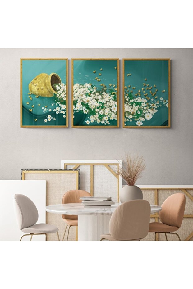 طقم طاولة خشبية منقوشة بالزهور 3 قطع - 2