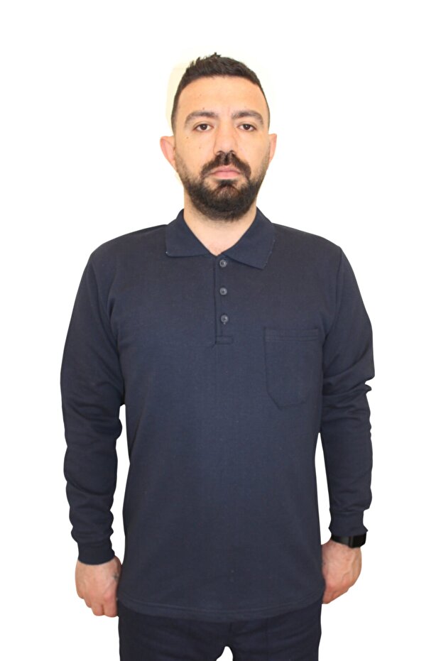 سويت شيرت بياقة بولو لون أزرق داكن