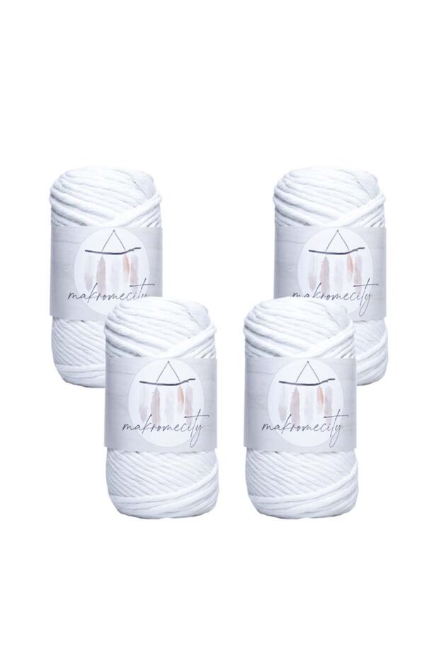 Premium Taranan Makrome Ipi 3mm Makrame Taranabilir Hobi Ipi 4lü Set 4 Beyaz - 1