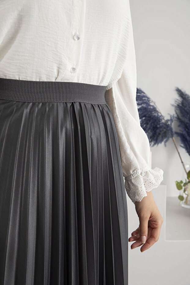 Deri Görünümlü Piliseli Etek Antrasit - 4