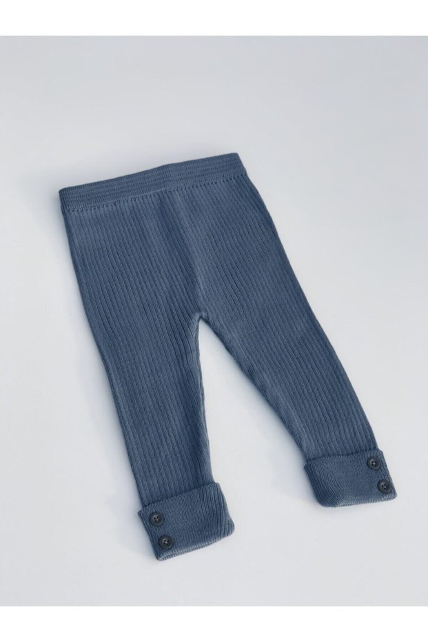Unisex Baby Indigo Button Detailed Ribbed Knitwear Tights
