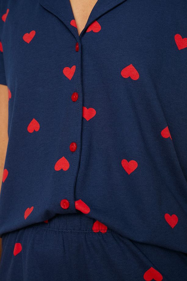 Lacivert %100 Pamuklu Kalpli Şortlu Örme Pijama Takımı THMSS21PT0756 - 3