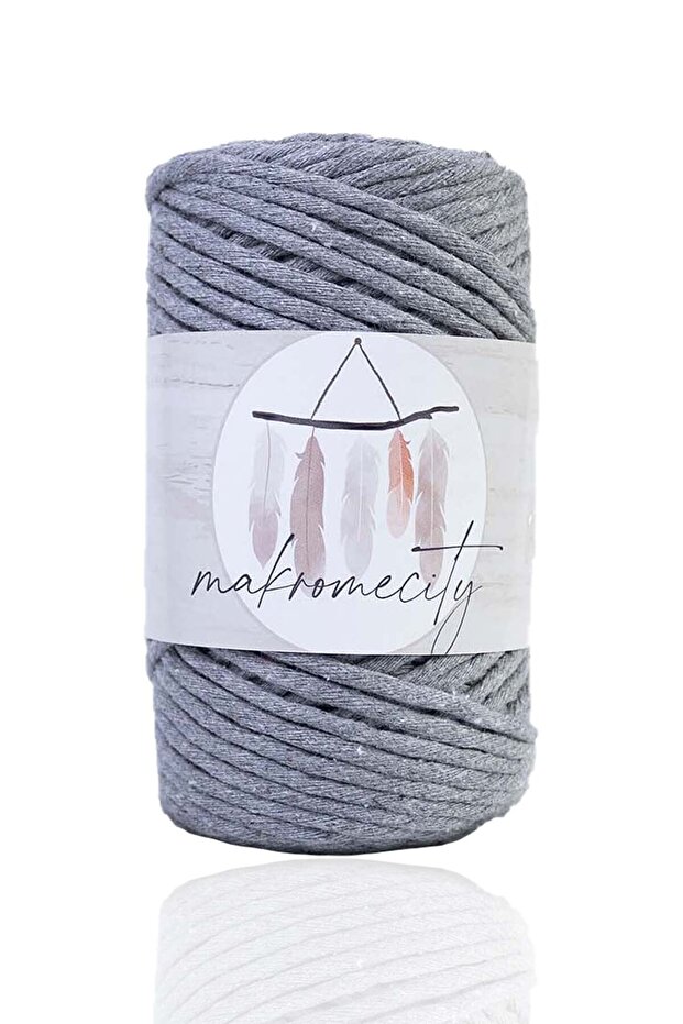 حبل مكرامية فاخر قابل للمسح 3 مم، مجموعة من 3 قطع من 3 قطع باللون الرمادي الداكن - 2