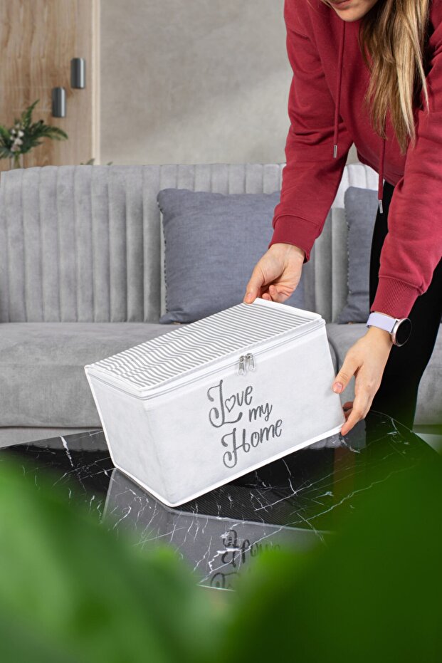 Mini Boy Gri Çizgili Baskı Detaylı Hurç - 3