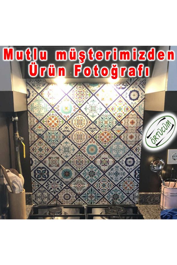 45 Cm X 1 Mt Çini Desenli Yapışkanlı Fayans Tezgah Arası Duvar Kaplama Folyo Kağıt - 4