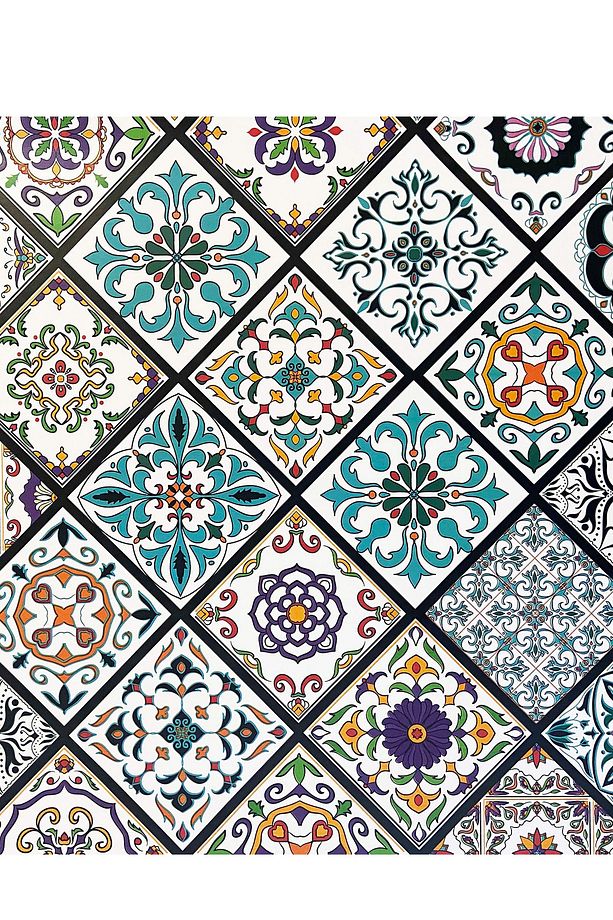 45 Cm X 1 Mt Çini Desenli Yapışkanlı Fayans Tezgah Arası Duvar Kaplama Folyo Kağıt - 6