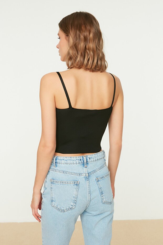 Siyah Crop Büstiyer İnce Bluz TWOSS22BZ0802 - 5