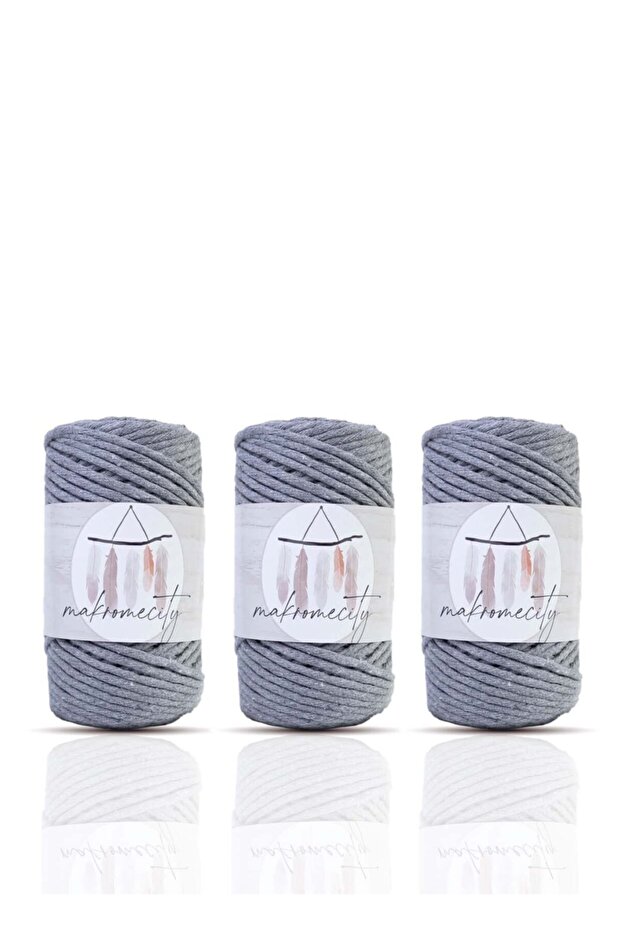 حبل مكرامية فاخر قابل للمسح 3 مم، مجموعة من 3 قطع من 3 قطع باللون الرمادي الداكن - 1