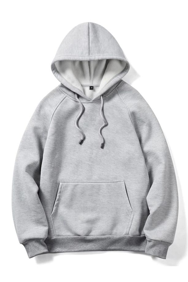 Unisex Gri Kapüşonlu Oversize Swetshirt - 1