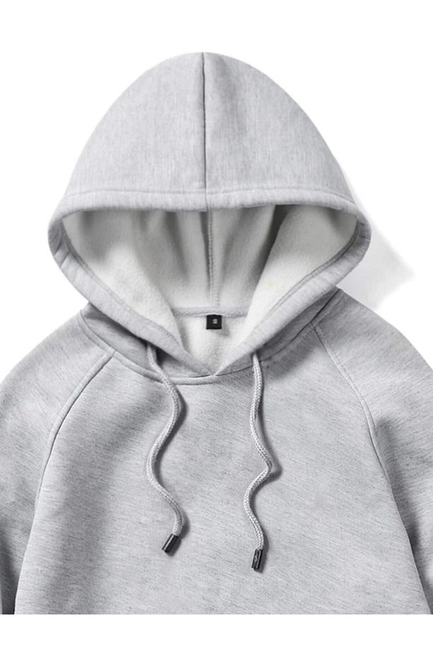 Unisex Gri Kapüşonlu Oversize Swetshirt - 4