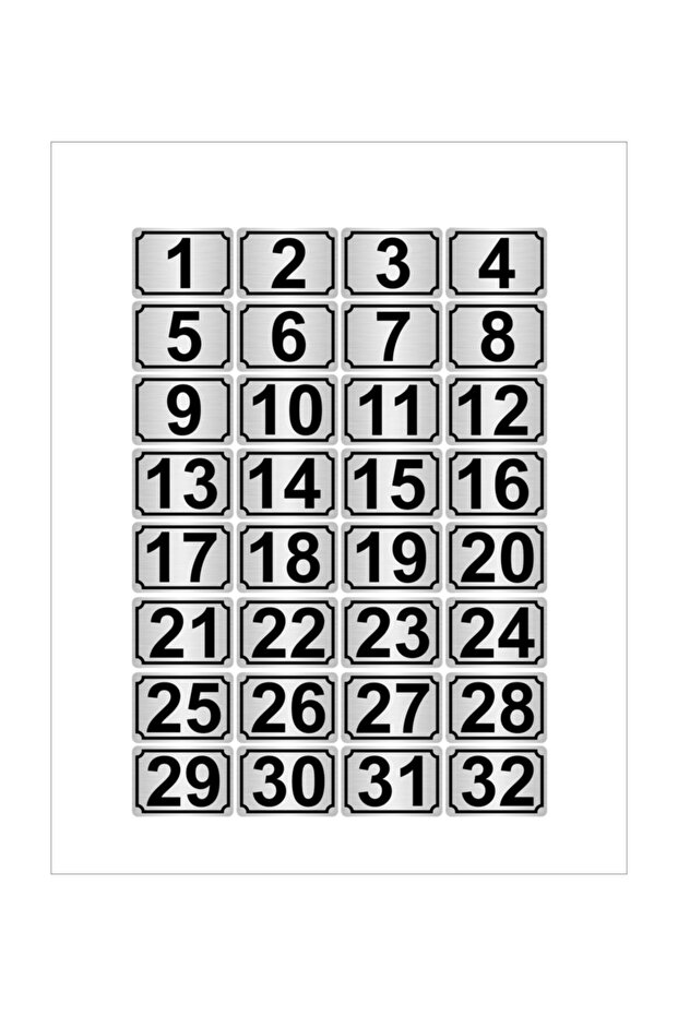 Metal Door, Table, Cabinet Number 3.5cmx5cm 32 Pieces Rectangular (1...32) Silver Color Metal