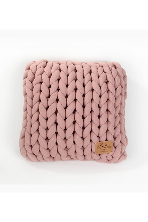 Chunky Hand Knitted Pillow Dried Rose