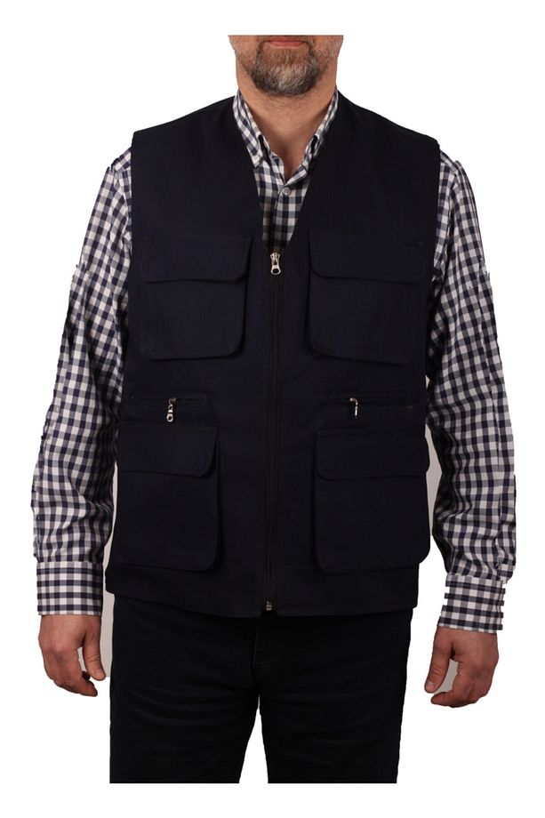 Çok Cepli Yazlık Lacivert Gabardin Yelek - 1