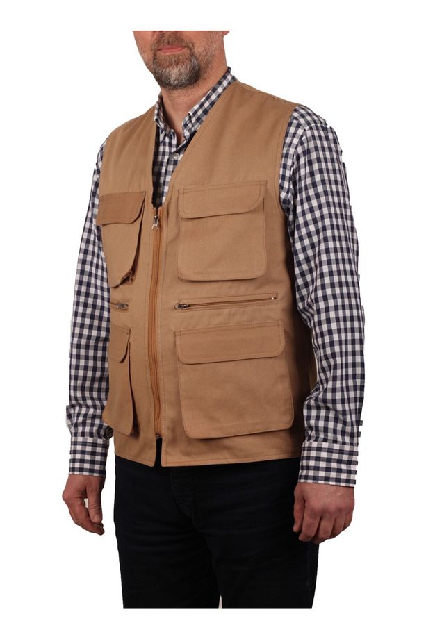 Çok Cepli Yazlık Taba Rengi Gabardin Yelek - 2