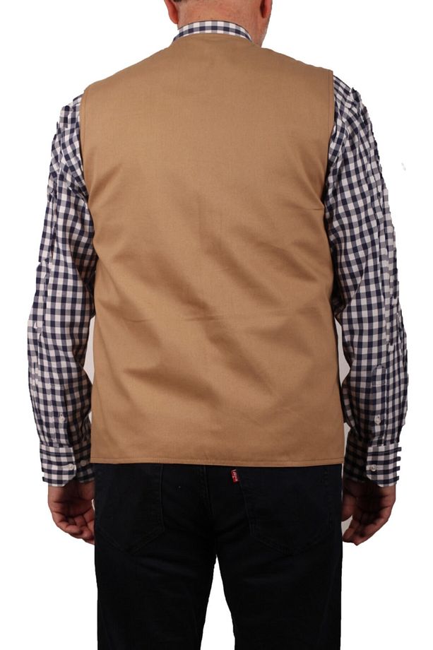 Çok Cepli Yazlık Taba Rengi Gabardin Yelek - 4