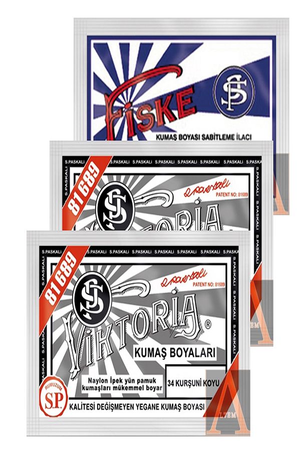 Kumaş Boyası 2 Pkt. Koyu Kurşuni+1 Pkt. Sabitleyici Fiske - 1
