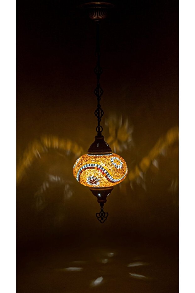 Vitray Tek Zincir Avize Mozaik Lamba - 1