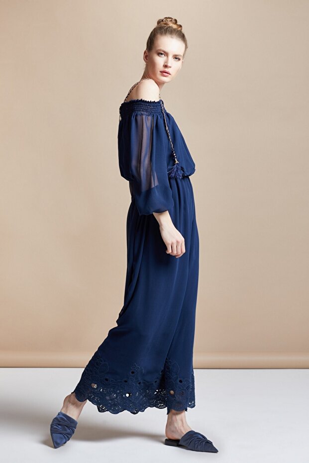 Tüllü Brodeli Elbise - 1