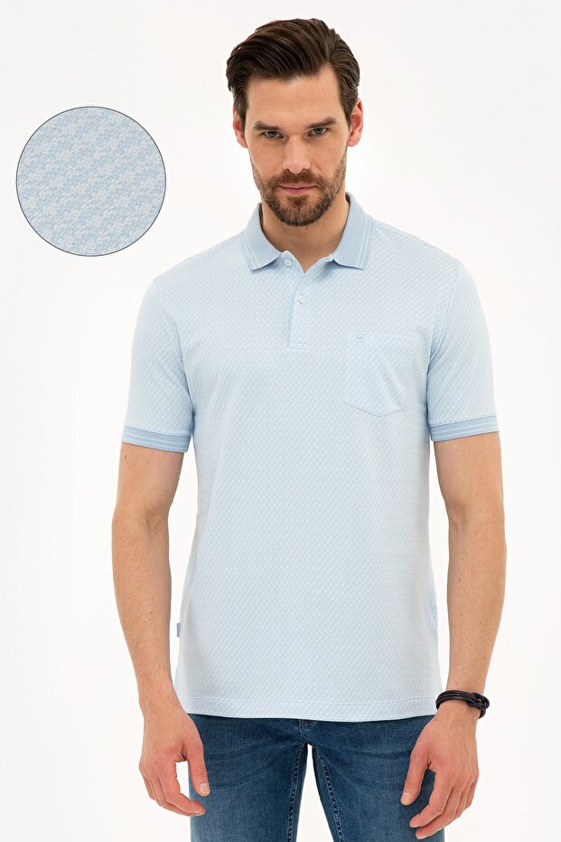 Men's Light Blue Regular Fit Polo Neck T-Shirt