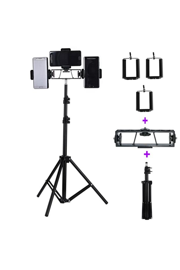 Tripod 2 Metre Telefon Tutucu Tripod Ayak 2 Adet Telefon Tutucu 1 Adet Multi Pozisyon Adaptör - 2