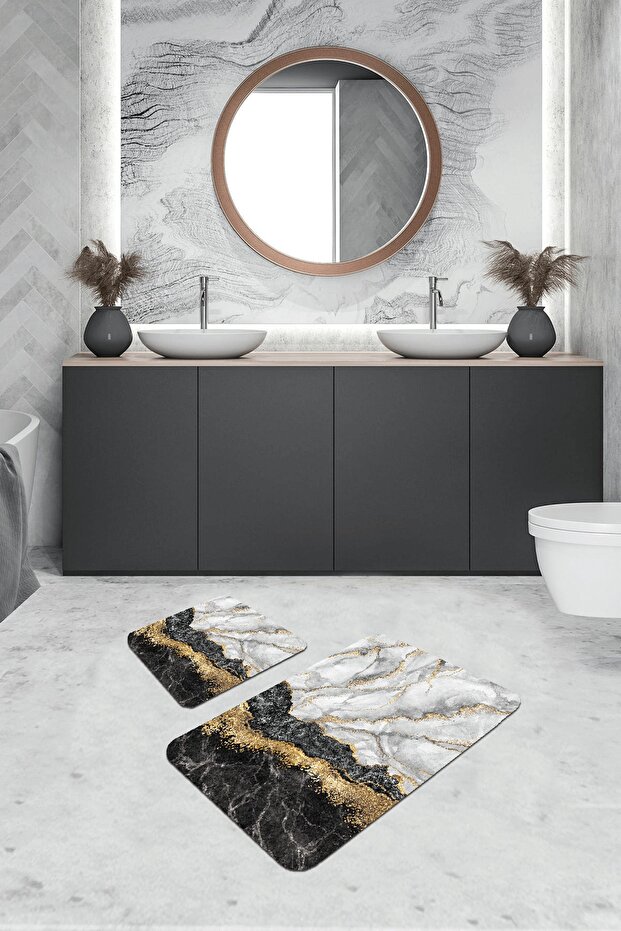 Digital Bathroom Rug Toilet Set 2 Piece Mat Set Bs305 60x90cm + 60x60cm