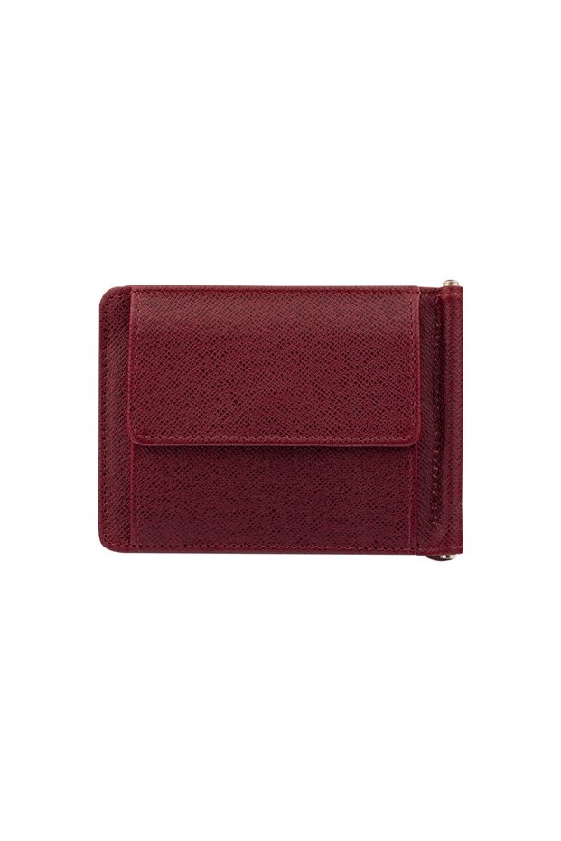 Rangers Saffiano Leather Claret Red Card Holder Wallet with Money Tongs