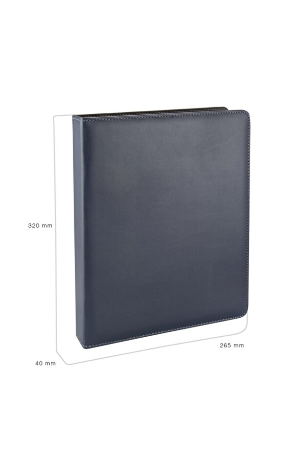 A4 Artificial Leather 4-Ring Elite Document Presentation Folder (250 Sheets Capacity) - Navy Blue - 3