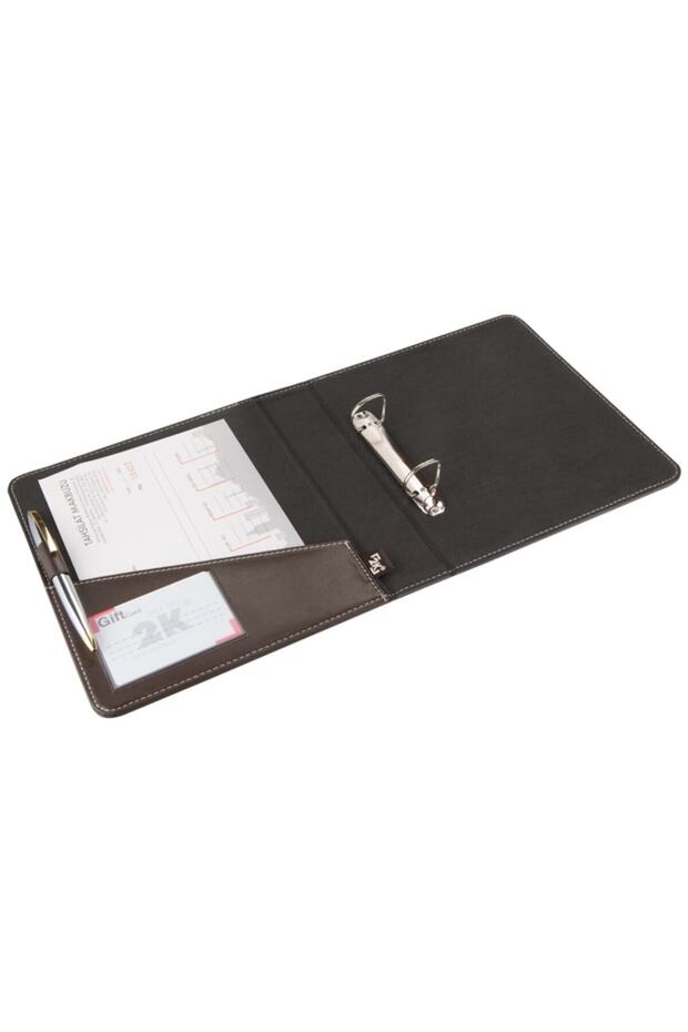 A5 Small Size Faux Leather Elite Document Presentation Folder with 2 Rings (250 SHEETS CAPACITY) - Brown - 1