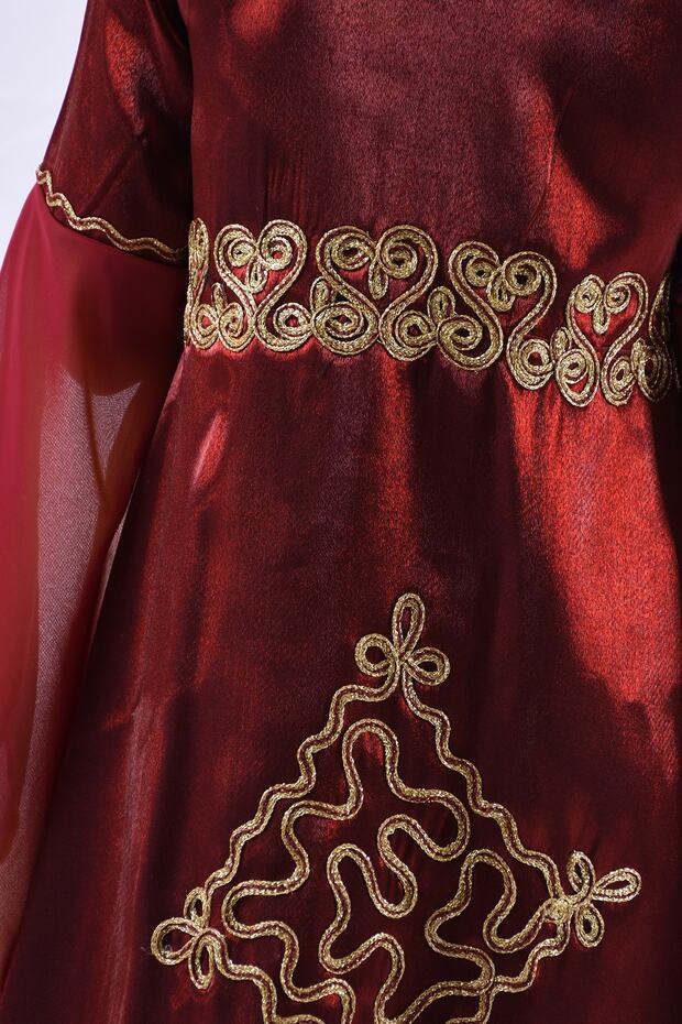 Bordo Çocuk Kaftan Bindallı Kına Elbisesi - 5