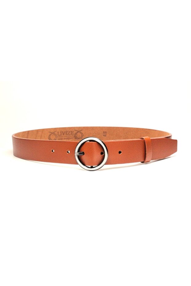 Hakki Leather Round Buckle Women's Belt 3cm Brown