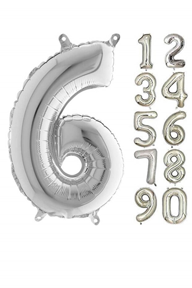 6 Number Silver Color Foil Balloon 100cm