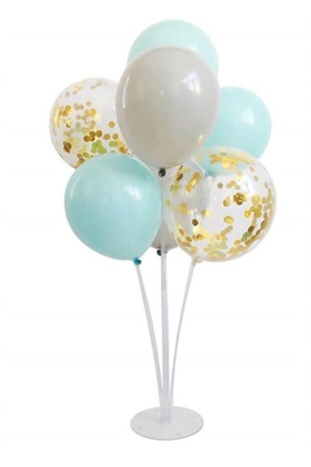 Mint Confetti Balloon Stand - 1 Stand and 10 Balloons