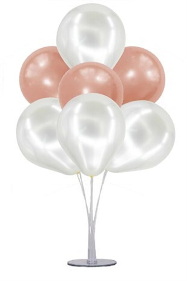 Rose White Balloon Stand - 1 Stand and 10 Metallic Balloons