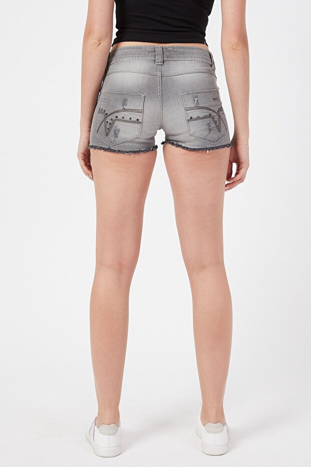 Kadın Gri Mini Şort - 5