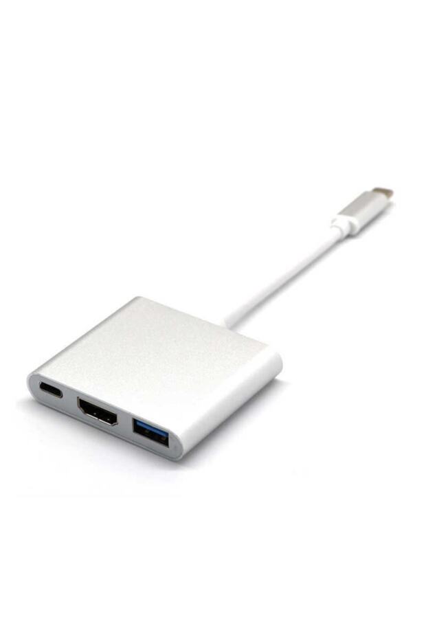 3in1 Type-c To Hdmı Usb 3.0 Projeksiyon Görüntü Yansıtıcı Dönüştürücü - Sılver - 1
