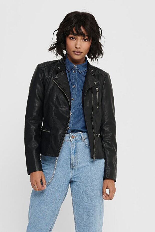 Kadın Siyah Deri Ceket 15110802 - 1