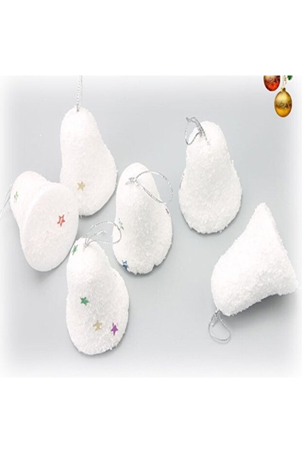 Christmas Tree Ornament White Glitter Bell Ornament Set of 6