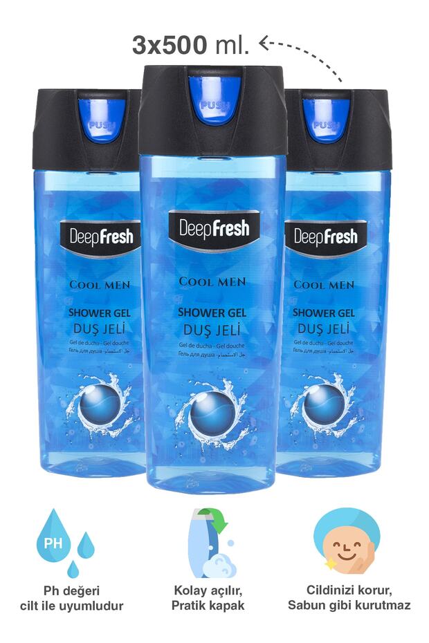 Pratik Kapaklı Erkek Duş Jeli Cool Men 3 X 500 ml - 2