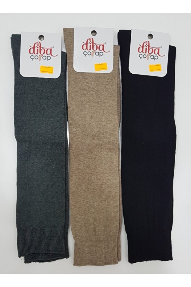 3 Pieces Below Knee Black Smoked Beige Women's Socks