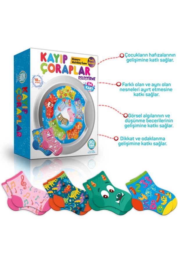64 Parça Okul Öncesi Kayıp Çoraplar Eşleştirme Beceri Zeka Kartları - 2