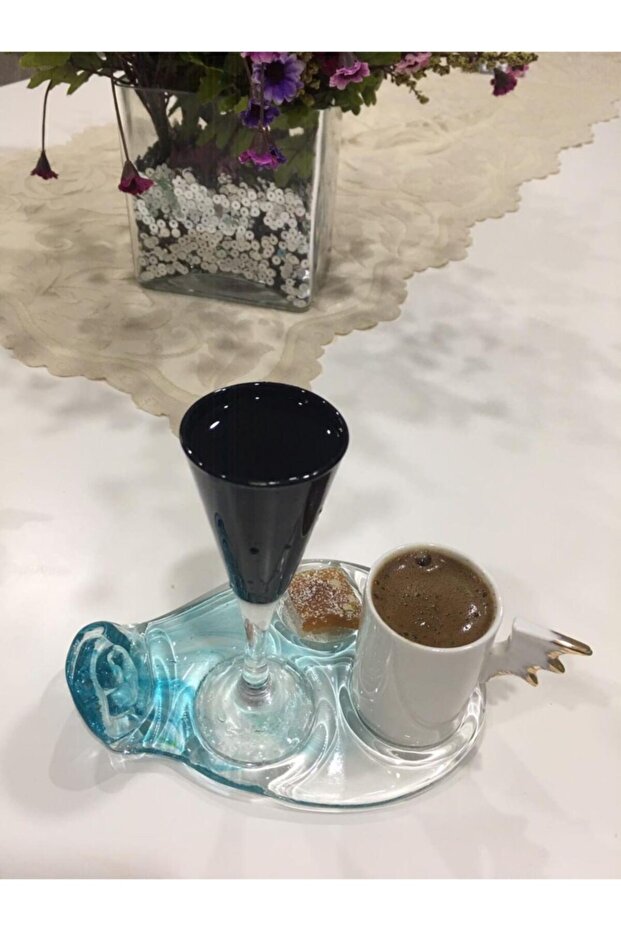 طبق تقديم القهوة - تركواز - 3