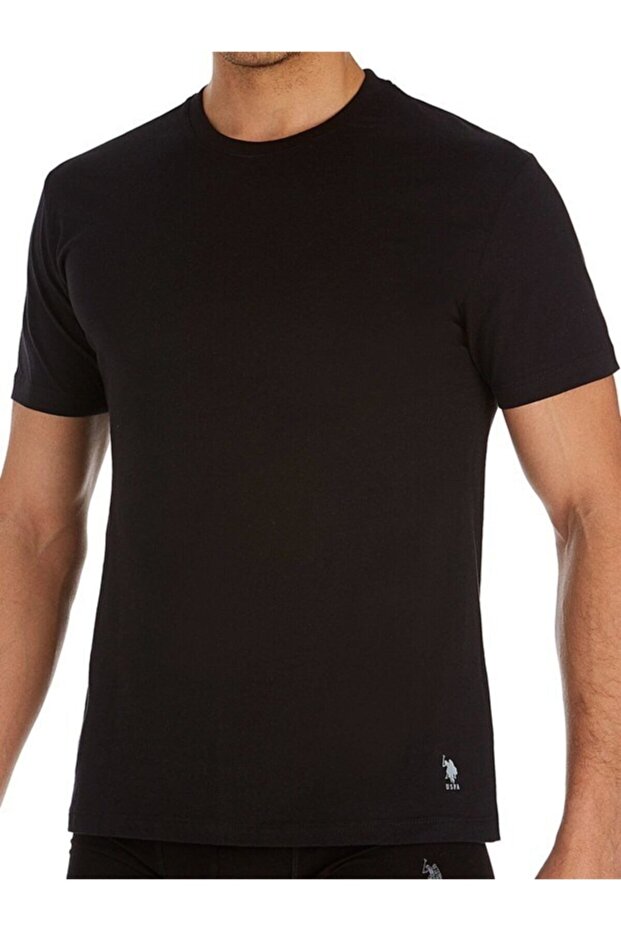 Men's Black 2-Piece Round Neck Short Sleeve Undershirt 80197