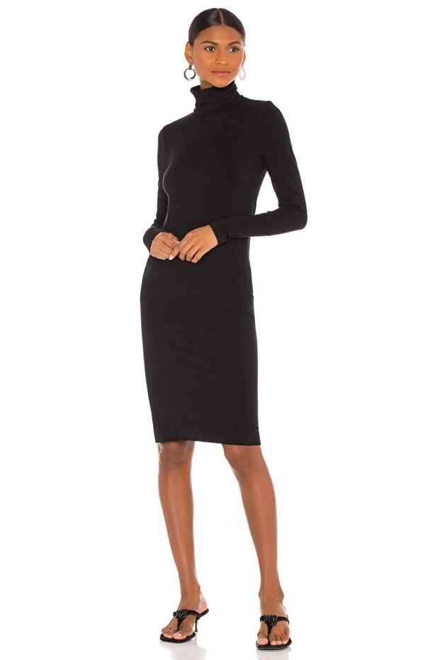 Women's Turtleneck Silk Jersey Midi Dress