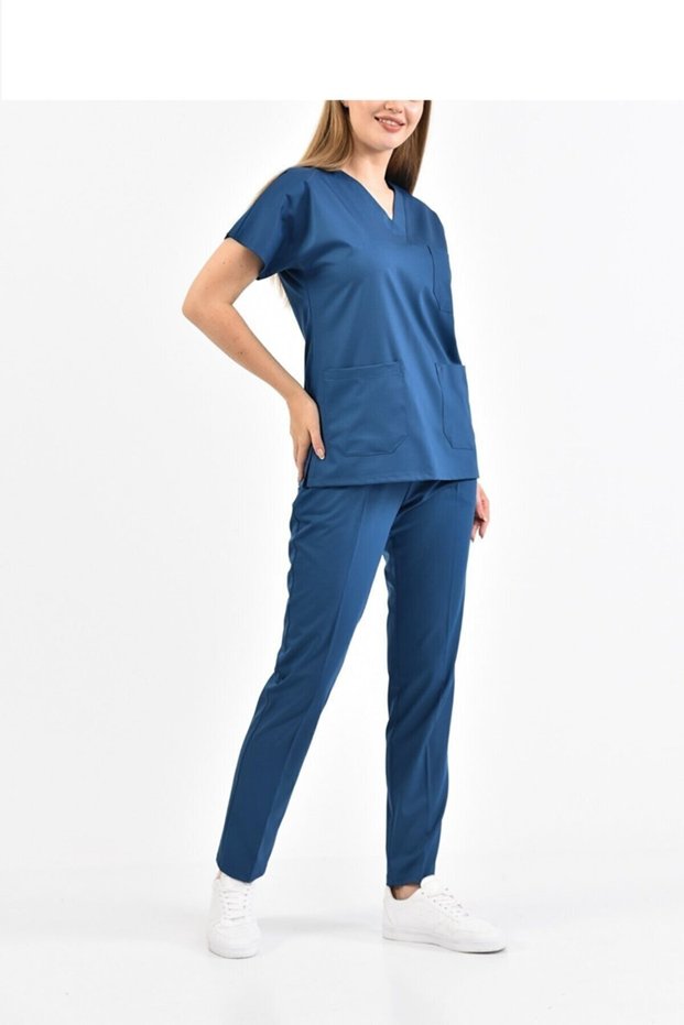Petrol Blue Lycra Surgical Doctor Nurse Nursing Assistant Stayer Women's Uniform Suit