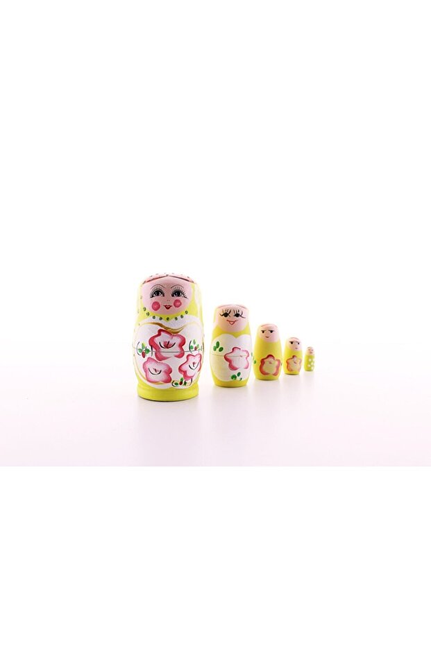 Wooden Chubby Nesting Matryoshka Doll Yellow Set of 5 Large Size