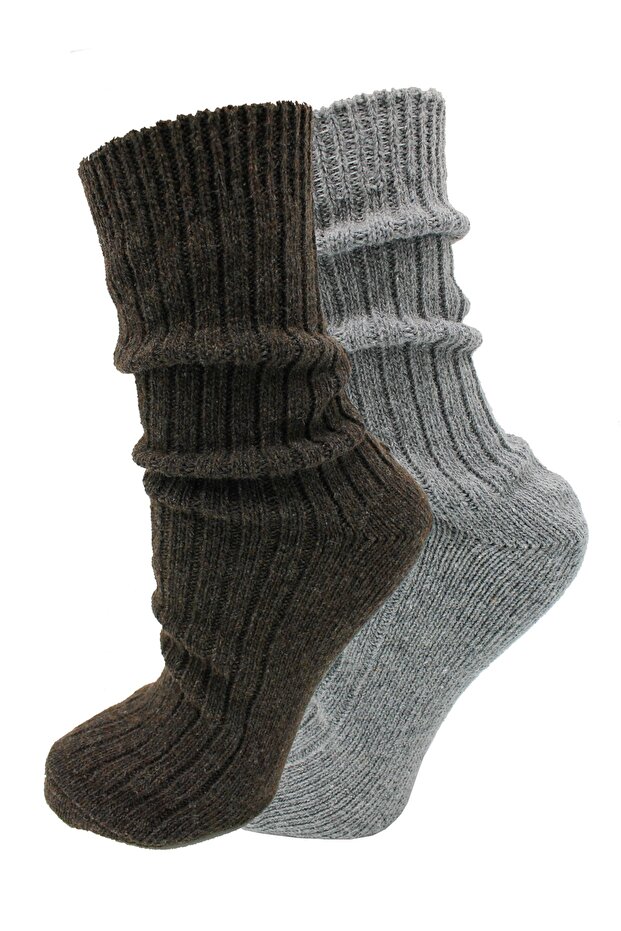 Pack of 2 Wool Thick Winter Women's Socks (Brown-Melange Gray)